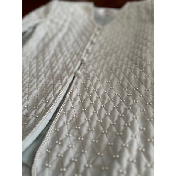 Quilted Jacket Mint Pearl Wedding Guest Church Modest Special Occasion Costume - Picture 10 of 13